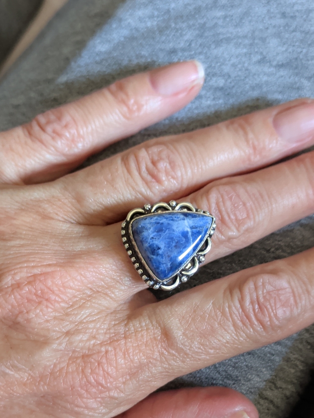 Sterling Silver Blue Triangle Stone Ring - Blue Sodalite